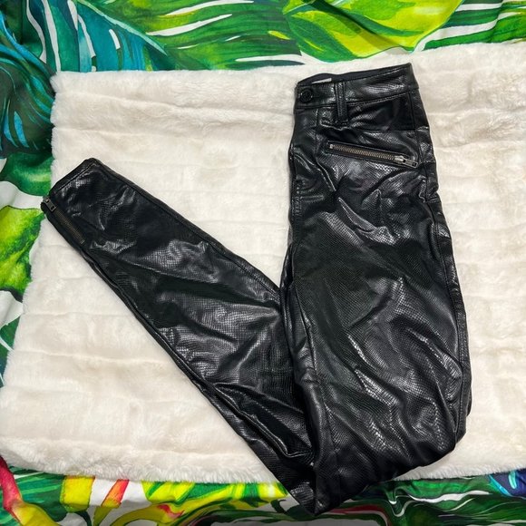 ASOS Sz 0 Pleather Snake Print Black Skinny Glossy Shiny Club Party Night Pants - Picture 1 of 16